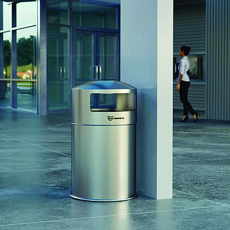 Extra-Large Dual Side-Entry Trash Can, Outdoor, 50 gal, Stainless Steel, Silver (HLS50DSO)