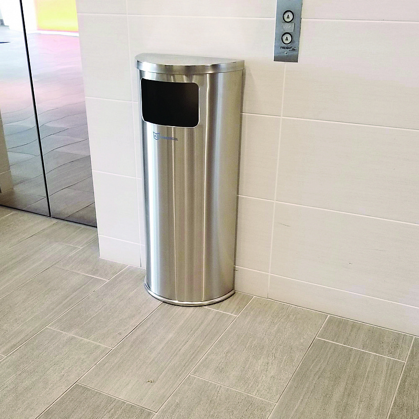 Side-Entry Trash Can with Wall Mount, 9 gal, Stainless Steel, Silver (HLSC01G09A)