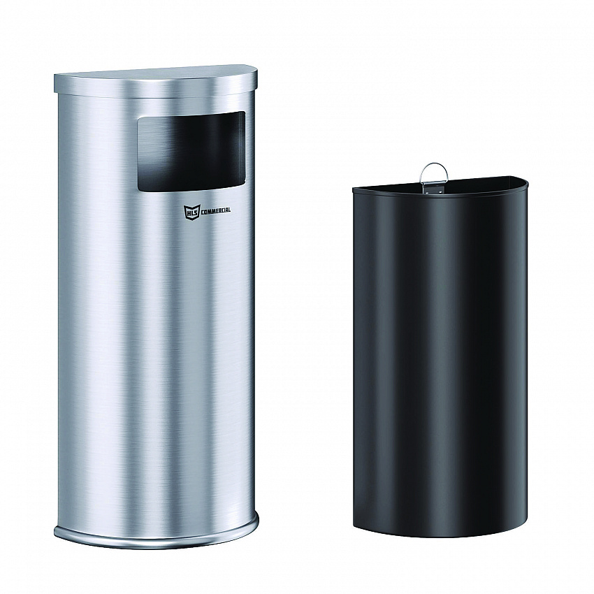 Side-Entry Trash Can with Wall Mount, 9 gal, Stainless Steel, Silver (HLSC01G09A)