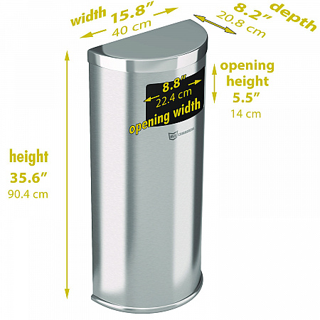 Side-Entry Trash Can with Wall Mount, 9 gal, Stainless Steel, Silver (HLSC01G09A)