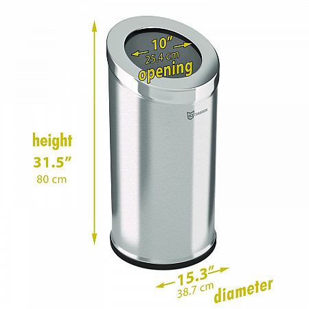 Beveled Open Top Trash Can, 15 gal, Stainless Steel, Silver (HLSC04G15A)