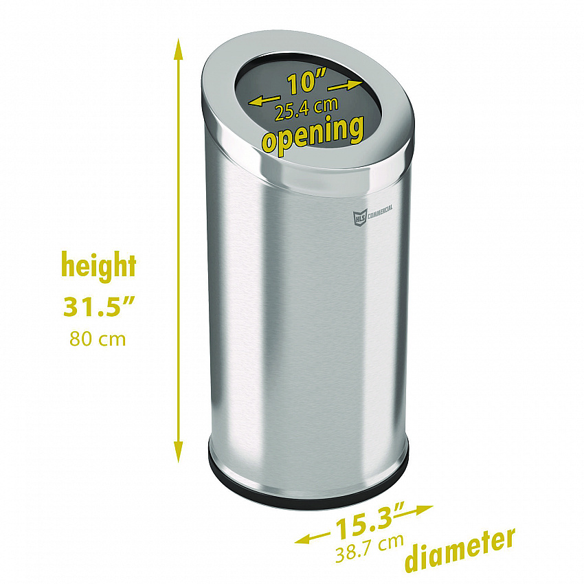 Beveled Open Top Trash Can, 15 gal, Stainless Steel, Silver (HLSC04G15A)