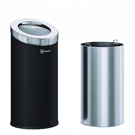 Beveled Open Top Trash Can, 15 gal, Stainless Steel, Black (HLSC04G15B)