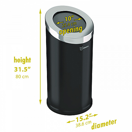 Beveled Open Top Trash Can, 15 gal, Stainless Steel, Black (HLSC04G15B)