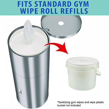 Side-Entry Trash Can with Gym Wipe Dispenser, 9 gal, Stainless Steel, Silver (HLSC09WSR)