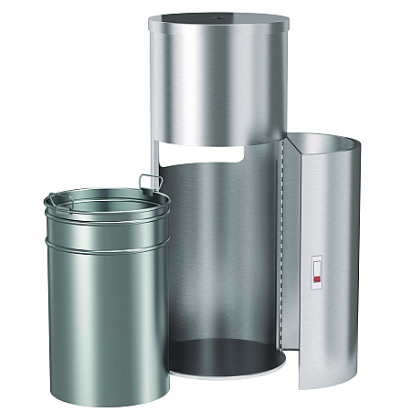 Side-Entry Trash Can with Gym Wipe Dispenser, 9 gal, Stainless Steel, Silver (HLSC09WSR)