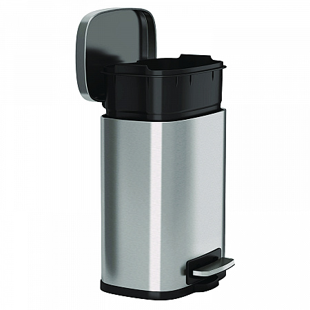 Step Pedal Trash Can, 1.3 gal, Plastic/Stainless Steel, Silver (HLSS01R)