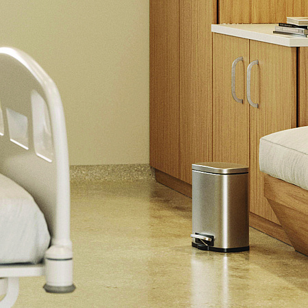 Fire-Resistant Step Pedal Trash Can, 1.3 gal, Plastic/Stainless Steel, Silver (HLSS01RFR)