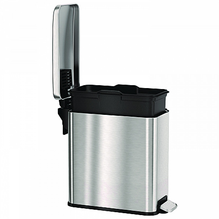 Step Pedal Trash Can, 3 gal, Plastic/Stainless Steel, Silver (HLSS03R)