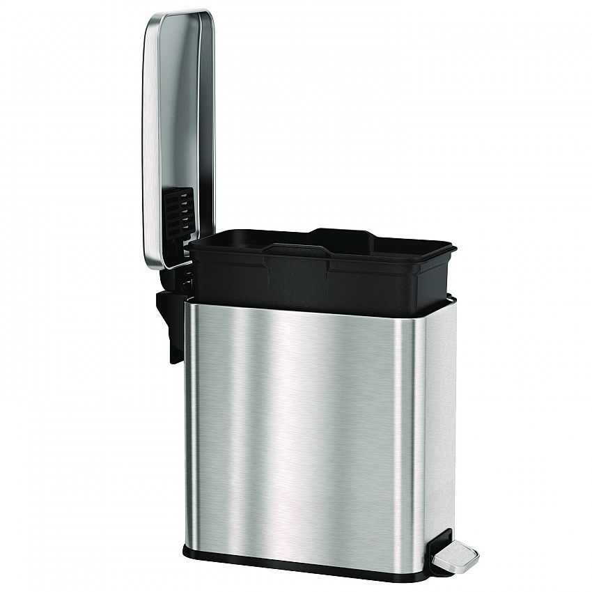 Step Pedal Trash Can, 3 gal, Plastic/Stainless Steel, Silver (HLSS03R)