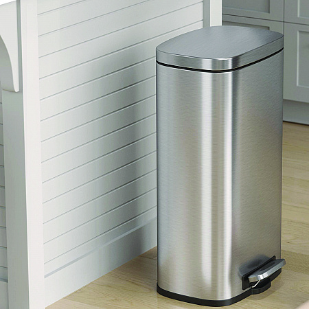 Step Pedal Trash Can, 8 gal, Plastic/Stainless Steel, Silver (HLSS08R)