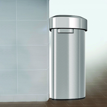 Open Top Trash Can, Half-Round, 18 gal, Plastic/Stainless Steel, Silver (HLS18DOT)