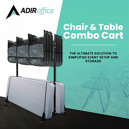 Folding Chair and Table Combo Cart, Metal, 600 lb Capacity, 33.7 x 65 x 67, Black (I69001)