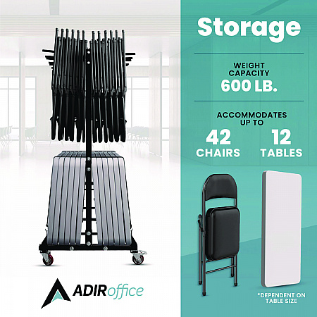 Folding Chair and Table Combo Cart, Metal, 600 lb Capacity, 33.7 x 65 x 67, Black (I69001)