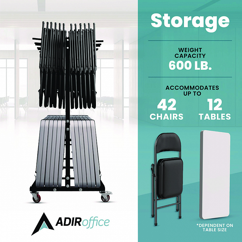 Folding Chair and Table Combo Cart, Metal, 600 lb Capacity, 33.7 x 65 x 67, Black (I69001)