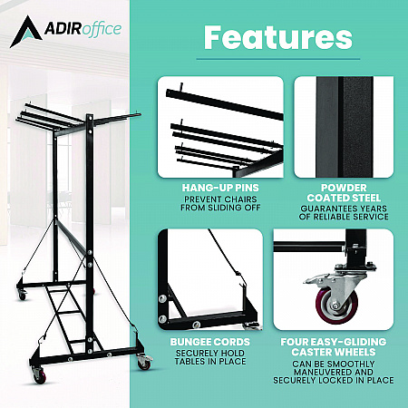 Folding Chair and Table Combo Cart, Metal, 600 lb Capacity, 33.7 x 65 x 67, Black (I69001)