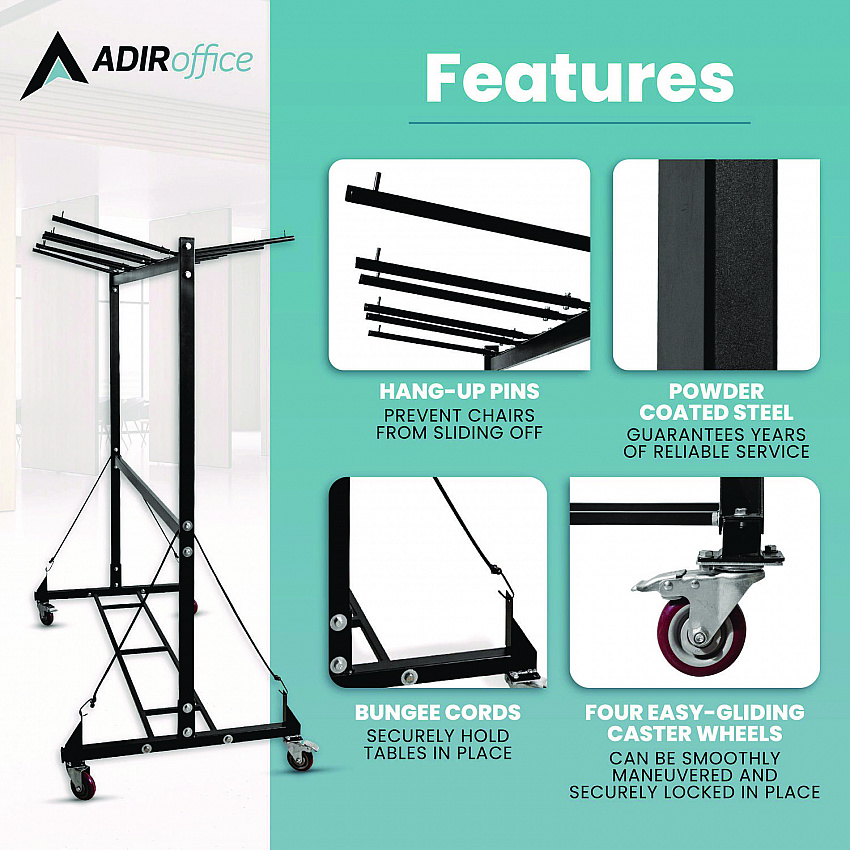 Folding Chair and Table Combo Cart, Metal, 600 lb Capacity, 33.7 x 65 x 67, Black (I69001)