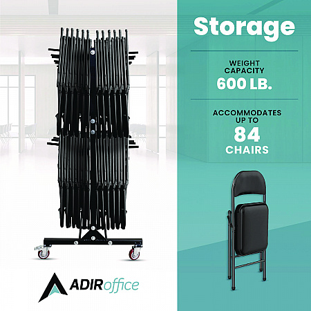 Steel Folding Chair Two-Tier Utility Cart, Metal, 1,000 lb Capacity, 33 x 65 x 68.5, Black (I69003)