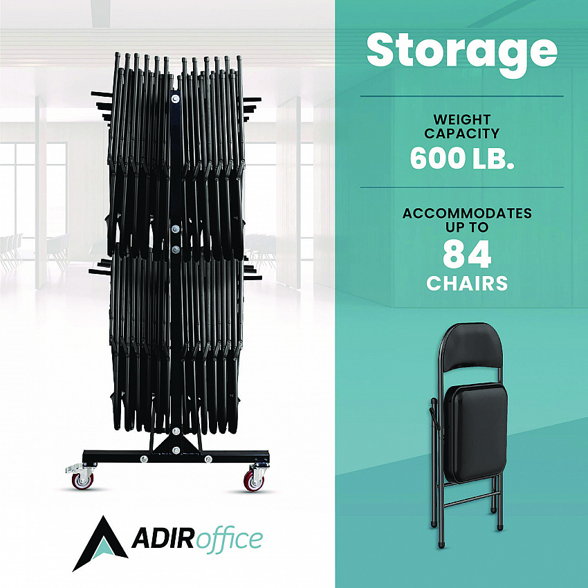 Steel Folding Chair Two-Tier Utility Cart, Metal, 1,000 lb Capacity, 33 x 65 x 68.5, Black (I69003)