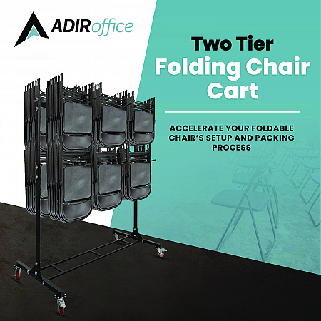 Steel Folding Chair Two-Tier Utility Cart, Metal, 1,000 lb Capacity, 33 x 65 x 68.5, Black (I69003)