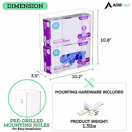 Acrylic Glove Dispenser, Double Box Capacity, 10.2 x 3.5 x 10.8, Clear (I90202)