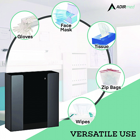 Acrylic Glove Dispenser, Double Box Capacity, 10.2 x 3.5 x 10.8, Black (I90202BLK)