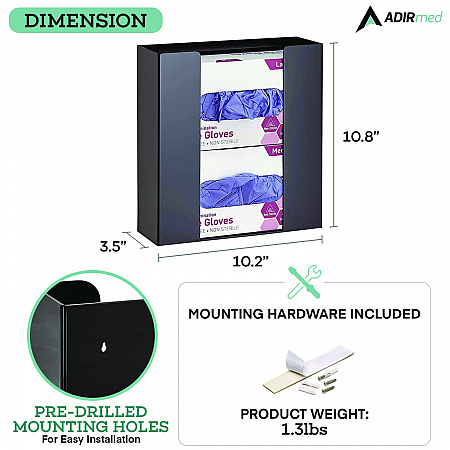 Acrylic Glove Dispenser, Double Box Capacity, 10.2 x 3.5 x 10.8, Black (I90202BLK)