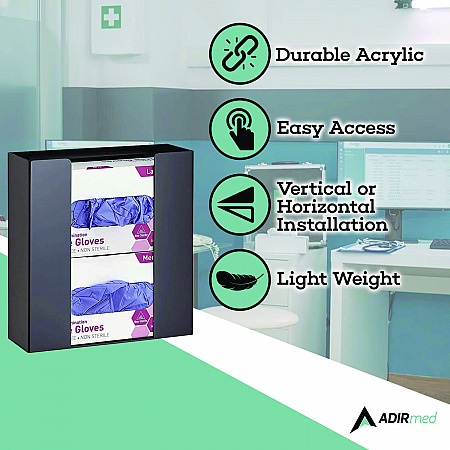 Acrylic Glove Dispenser, Double Box Capacity, 10.2 x 3.5 x 10.8, Black (I90202BLK)