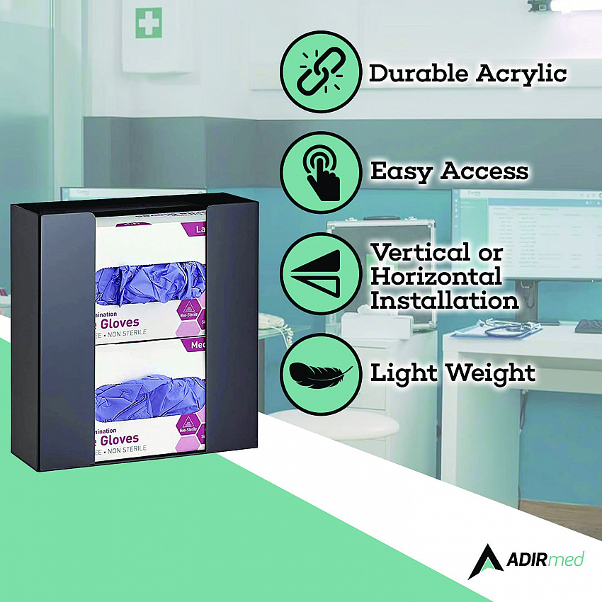 Acrylic Glove Dispenser, Double Box Capacity, 10.2 x 3.5 x 10.8, Black (I90202BLK)