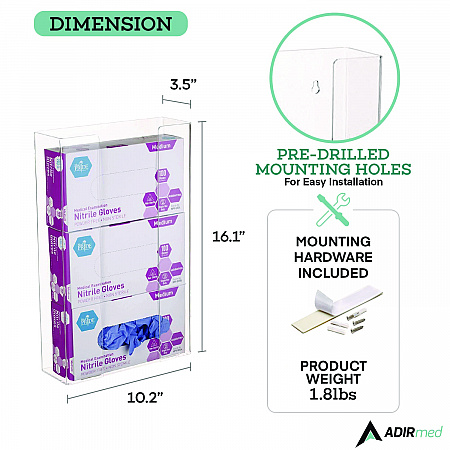 Acrylic Glove Dispenser, Triple Box Capacity, 10.2 x 3.5 x 16.1, Clear (I90203)
