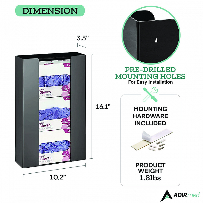 Acrylic Glove Dispenser, Triple Box Capacity, 10.2 x 3.5 x 16.1, Black (I90203BLK)