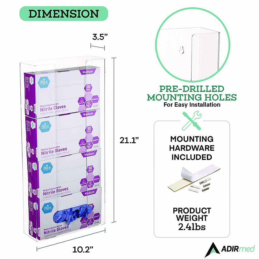 Acrylic Glove Dispenser, Quad Box Capacity, 10.2 x 3.5 x 21.1, Clear (I90204)