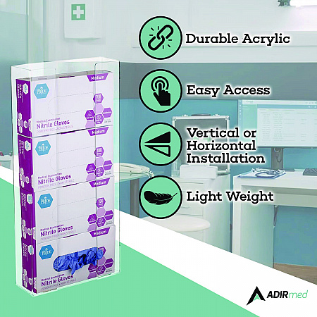 Acrylic Glove Dispenser, Quad Box Capacity, 10.2 x 3.5 x 21.1, Clear (I90204)