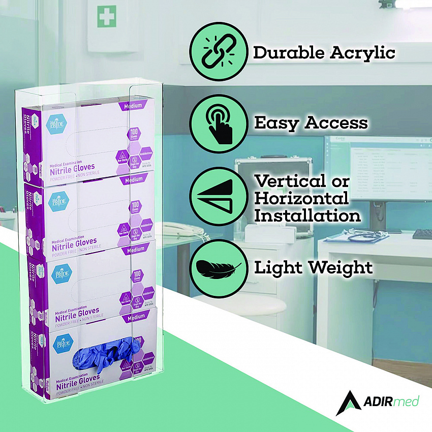 Acrylic Glove Dispenser, Quad Box Capacity, 10.2 x 3.5 x 21.1, Clear (I90204)