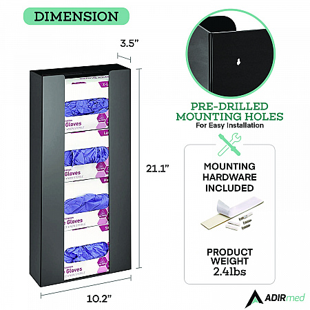 Acrylic Glove Dispenser, Quad Box Capacity, 10.2 x 3.5 x 21.1, Black (I90204BLK)