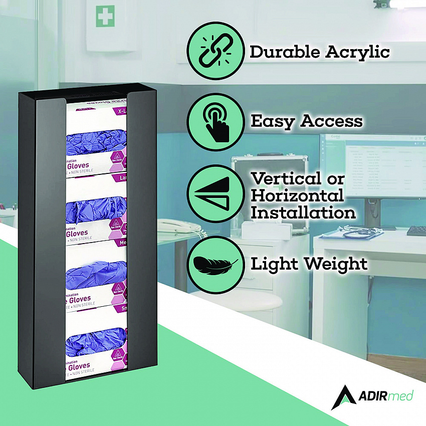 Acrylic Glove Dispenser, Quad Box Capacity, 10.2 x 3.5 x 21.1, Black (I90204BLK)