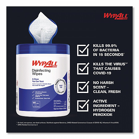 Disinfecting Wipes, 1-Ply, 5.16 x 8.5, Fresh Scent, White, 185 Sheets/Canister, 3 Canisters/Carton (54481)