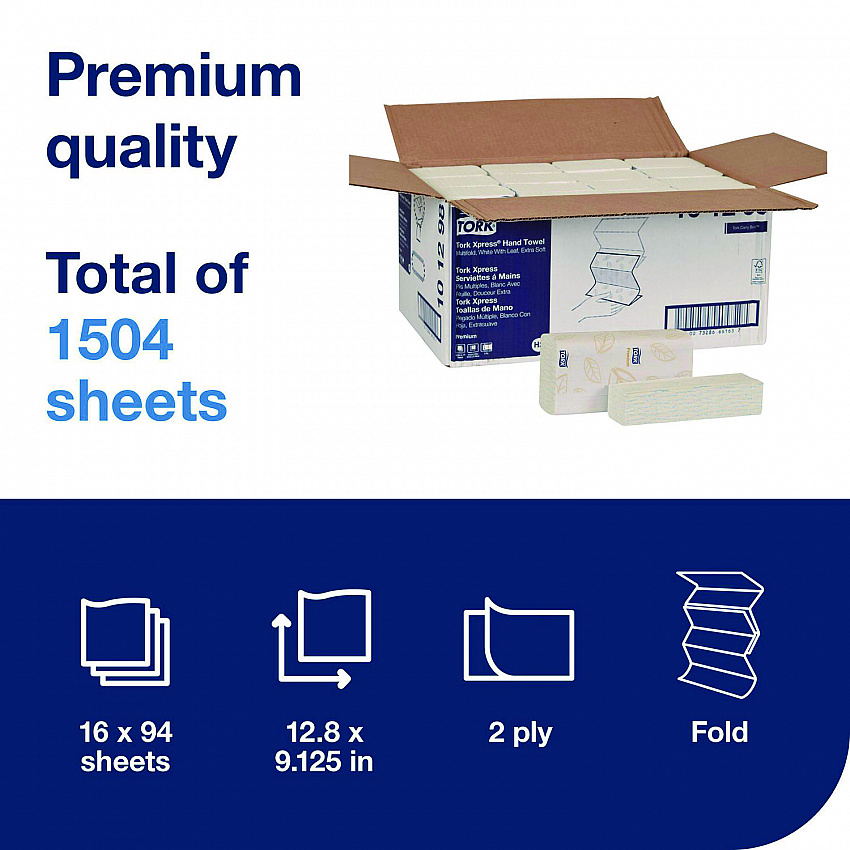Xpress Extra Soft Multifold Towel, 2-Ply, 9.12 x 12.8, White, 94 Towels/Pack,16 Packs/Carton (101298)