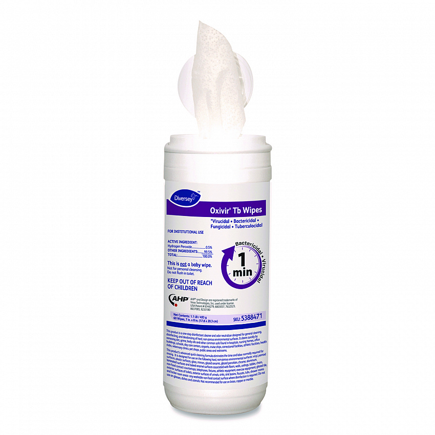Oxivir TB Disinfectant Wipes, 7 x 6, White, 60/Canister, 12 Canisters/Carton (5388471)