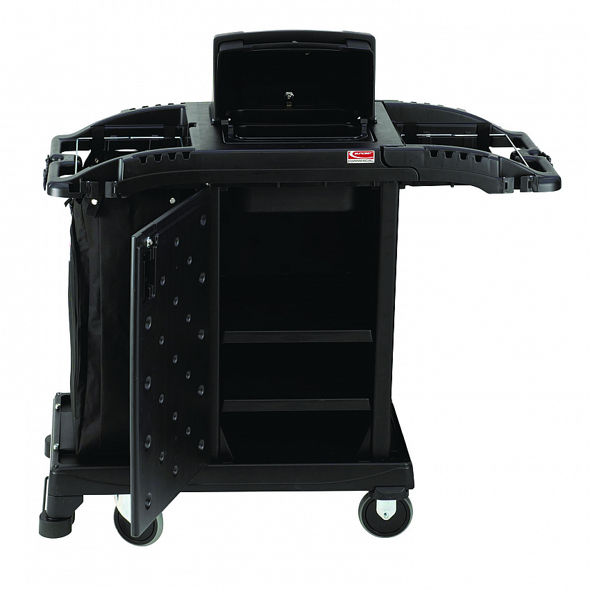 Compact Premium Housekeeping Cart, Plastic, 1 Shelf, 23.25" x 53.22" x 53.06", Black (HKCCH200)
