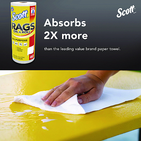 Rags On A Roll, 1-Ply, 9.4 x 11, White, 60/Roll, 12 Rolls/Carton (54992)