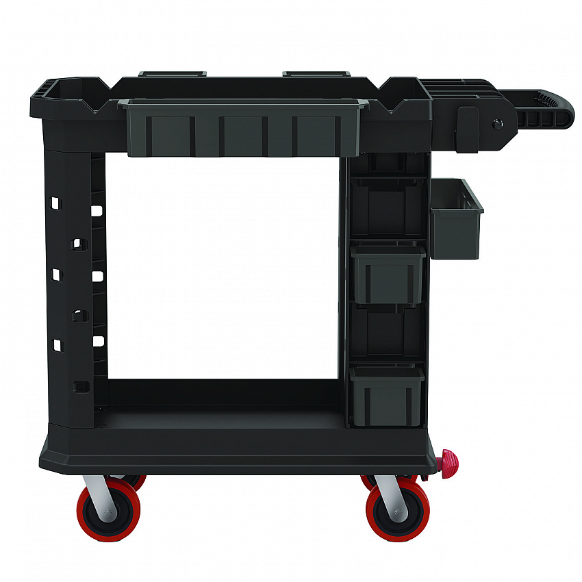 Heavy Duty Plus Utility Cart, Plastic, 2 Shelves, 6 Bins, 500 lb Capacity, 19.5" x 41.78" x 34.81", Black (PUCHD1937)