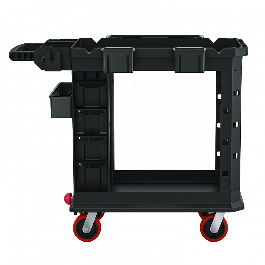 Heavy Duty Plus Utility Cart, Plastic, 2 Shelves, 6 Bins, 500 lb Capacity, 19.5" x 41.78" x 34.81", Black (PUCHD1937)