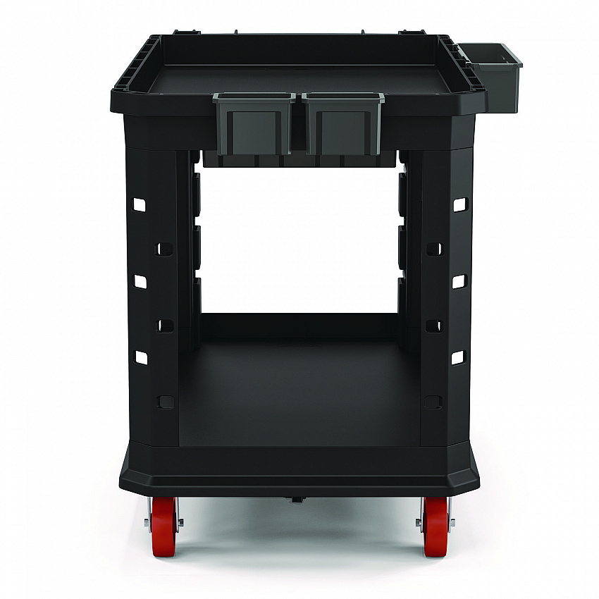 Heavy Duty Plus Utility Cart, Plastic, 2 Shelves, 6 Bins, Capacity, 26.5" x 48.78" x 34.81", Black (PUCHD2645)