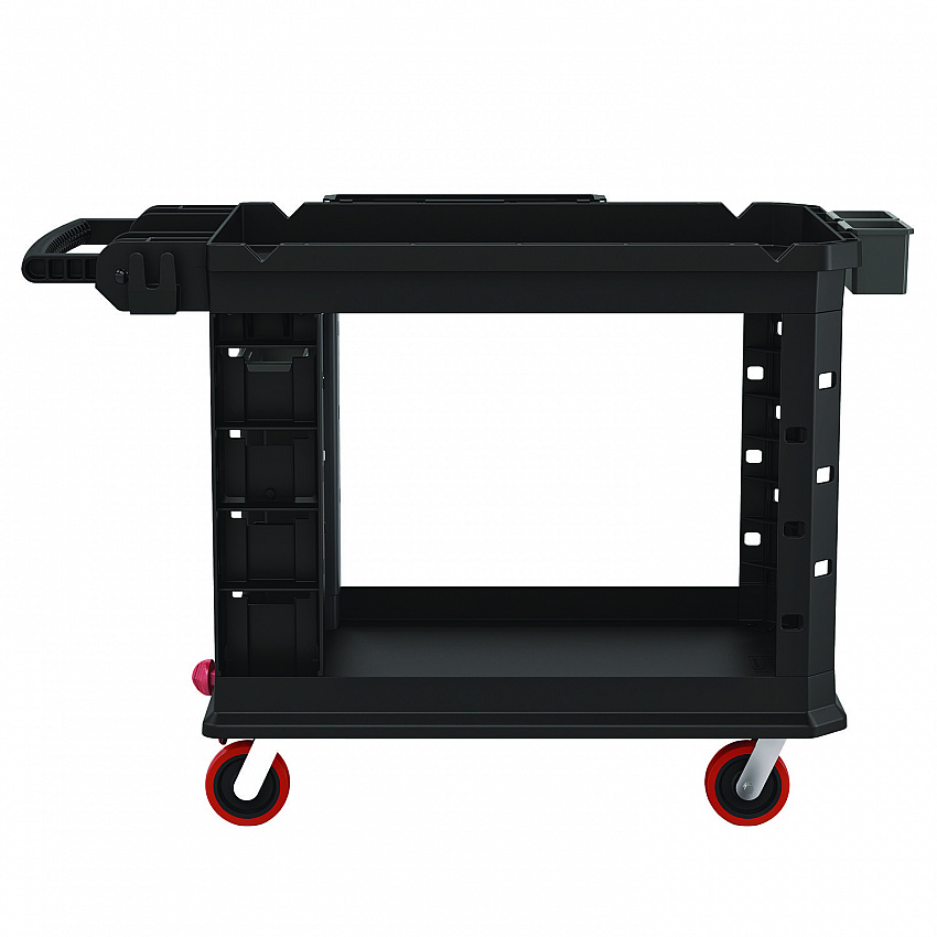 Heavy Duty Plus Utility Cart, Plastic, 2 Shelves, 6 Bins, Capacity, 26.5" x 48.78" x 34.81", Black (PUCHD2645)