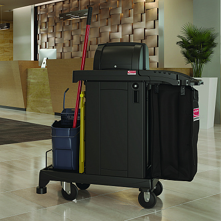 High Security Housekeeping Cart, Plastic, 1 Shelf, 3 Bins, 23.19 x 53.23 x 53.02, Black (CCH255A)
