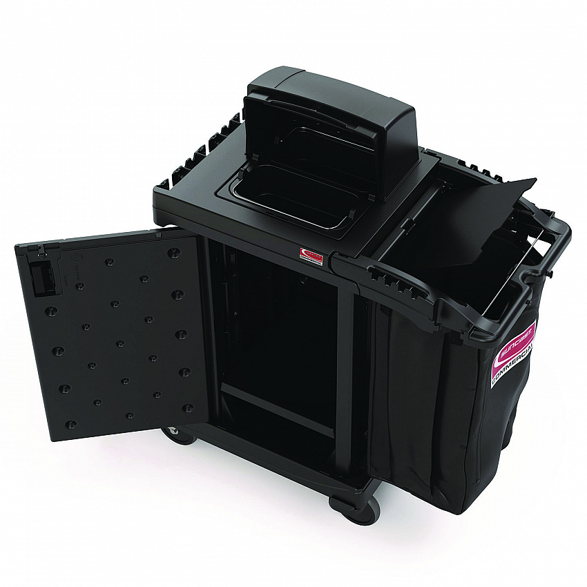 High Security Housekeeping Cart, Plastic, 1 Shelf, 3 Bins, 23.19 x 53.23 x 53.02, Black (CCH255A)