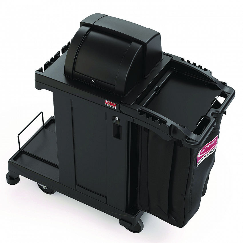 High Security Housekeeping Cart, Plastic, 1 Shelf, 3 Bins, 23.19 x 53.23 x 53.02, Black (CCH255A)