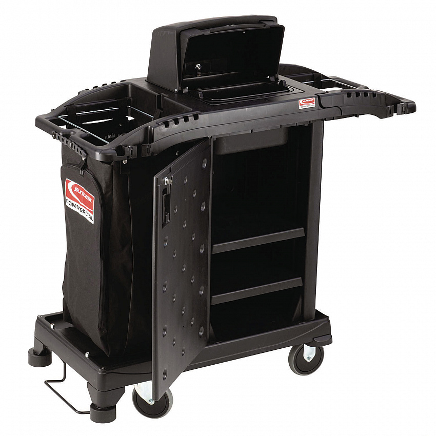 Compact Premium Housekeeping Cart, Plastic, 1 Shelf, 23.25" x 53.22" x 53.06", Black (HKCCH200)