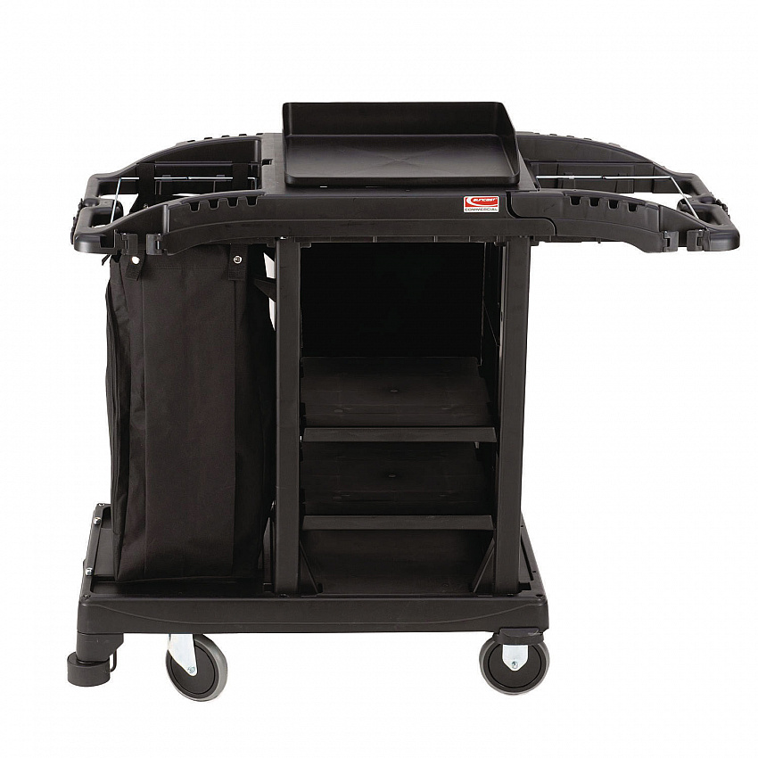 Compact Standard Housekeeping Cart, Plastic, 1 Shelf, 23.25" x 53.18" x 46.57", Black (HKCCT100)